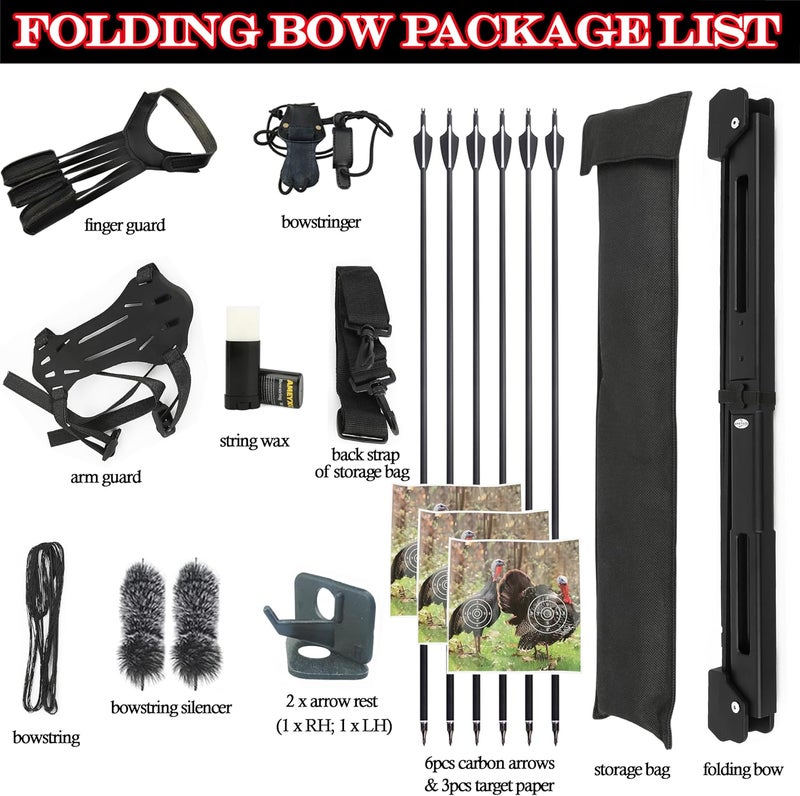 wolfman Archery 58" Folding Bow Survival Bow and Arrow Set Longbow Takedown Recurve Bow 35lbs RH/LH for Archery Bow Hunting Targeting Shooting (Black) - Image 4